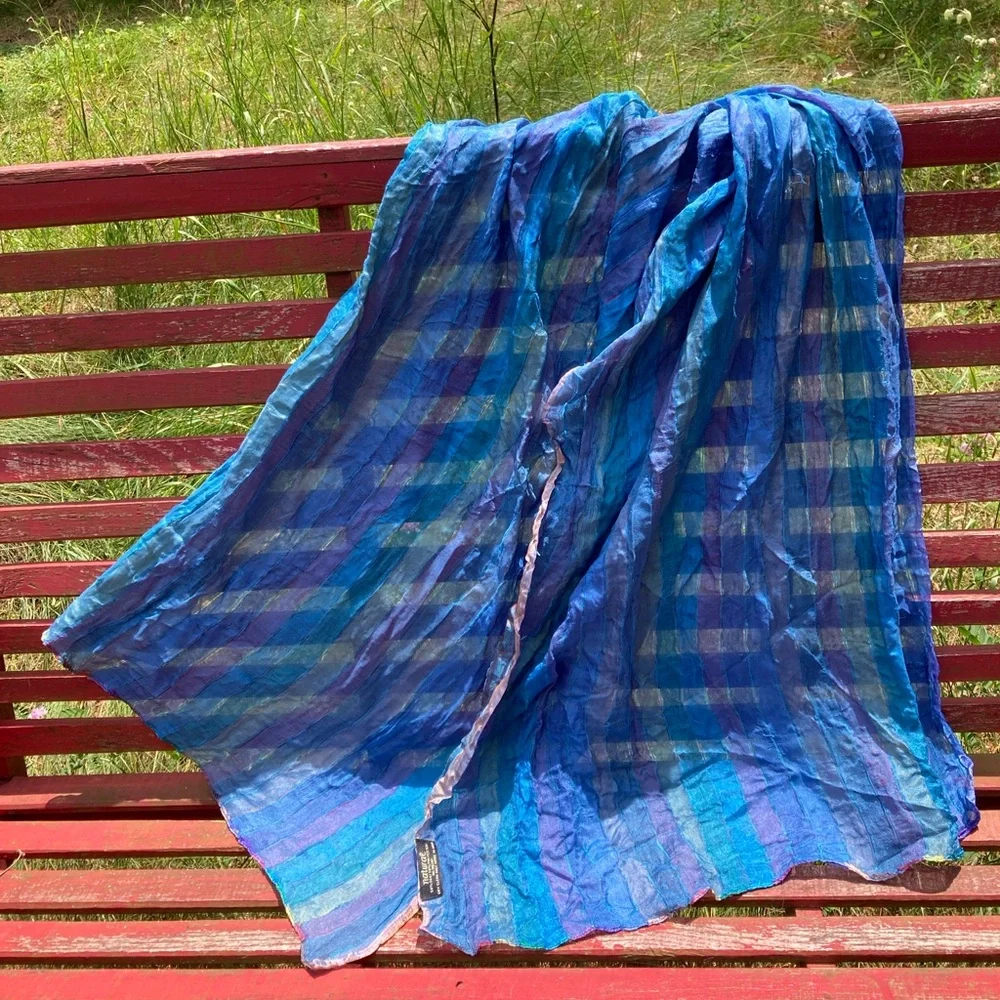 ARTISAN Scarf Reversesible Crinkle Silk Colorful Blue Purple Green Pink Yellow